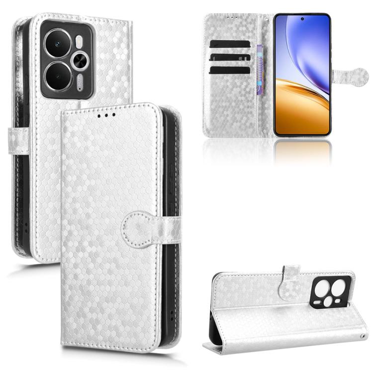 

For Realme 14 5G Honeycomb Dot Texture Leather Phone Case(Silver)