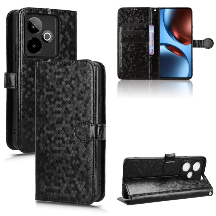 

For Realme GT 7 5G Global Honeycomb Dot Texture Leather Phone Case(Black)