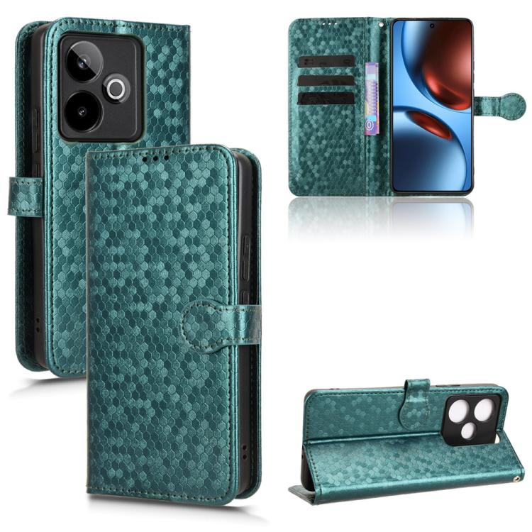 

For Realme GT 7 5G Global Honeycomb Dot Texture Leather Phone Case(Green)