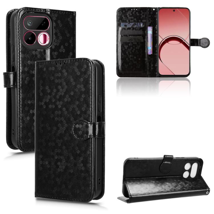 For Realme 16T 5G Global Honeycomb Dot Texture Leather Phone Case(Black)
