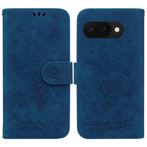 

For Google Pixel 9a Butterfly Rose Embossed Leather Phone Case(Blue)