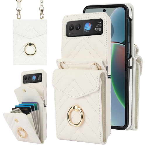 

For Motorola Razr 40 V-shaped RFID Card Slot Phone Case with Ring Holder(White)