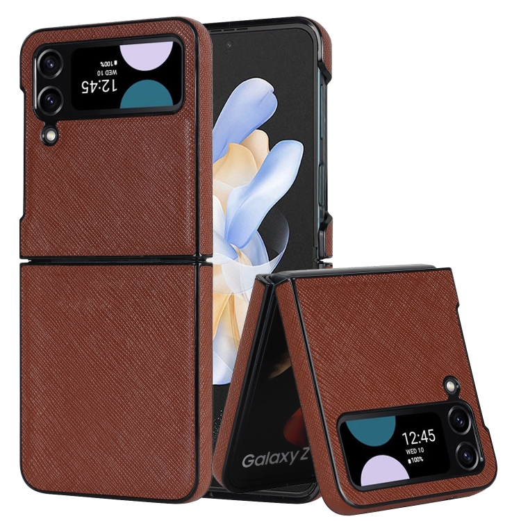 

For Samsung Galaxy Z Flip4 5G Cross Pattern Foldable Phone Case(Brown)