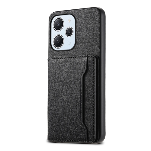 For Xiaomi Redmi 12 Calf Texture Card Bag Design Full Coverage Phone Case(Black) yy brushed texture single hole cabinet handle wardrobe drawer handle antique style