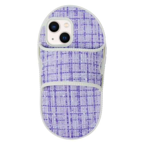 For iPhone 14 Creative Flannel Slipper Design TPU Phone Case(Purple) mini led makeup mirror portable fold disassemble and assemble the desktop hand held travel mirror touch dimming
