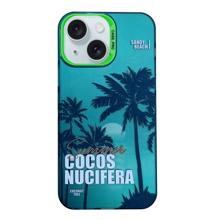 

For iPhone 14 Creative Oil Painting Colorful Sunset Scenery TPU + PC Shockproof Phone Case(Green Coconut Tree)