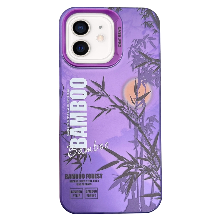 

For iPhone 11 Creative Oil Painting Colorful Sunset Scenery TPU + PC Shockproof Phone Case(Purple Bamboo)