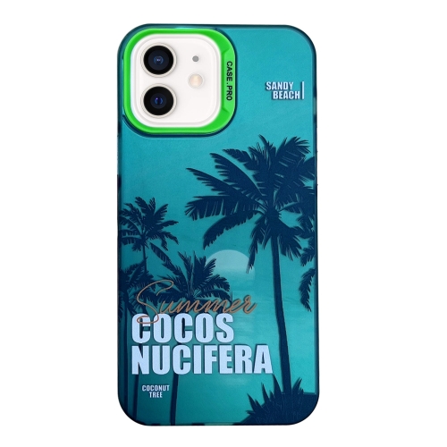 

For iPhone 11 Creative Oil Painting Colorful Sunset Scenery TPU + PC Shockproof Phone Case(Green Coconut Tree)