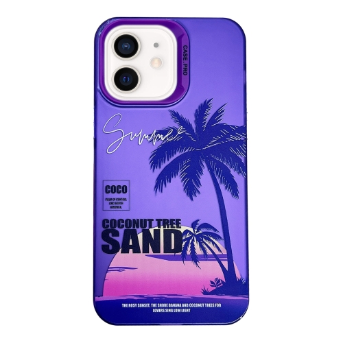 

For iPhone 11 Creative Oil Painting Colorful Sunset Scenery TPU + PC Shockproof Phone Case(Purple Coconut Tree)