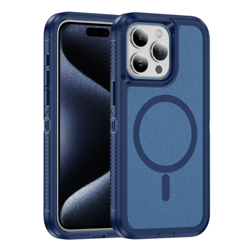 For iPhone 15 Pro Max Guard Magsafe Magnetic Ring Matte Phone Case(Royal Blue) for iphone 13 pro max rotating ring magnetic holder phone case blue