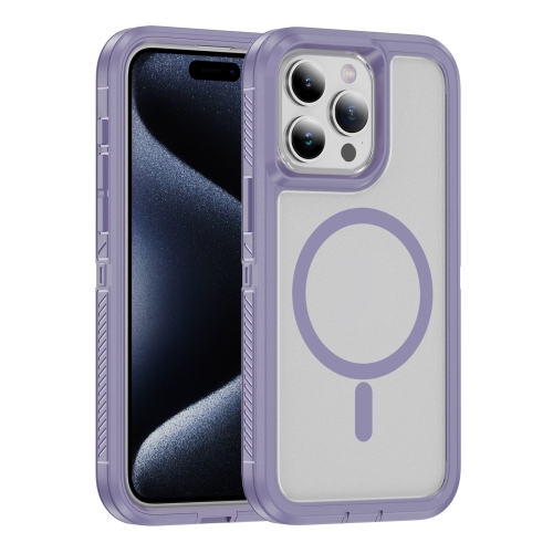 

For iPhone 15 Pro Guard Magsafe Magnetic Ring Matte Phone Case(Light Purple)