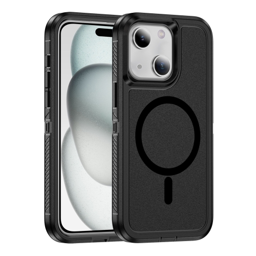 

For iPhone 15 Guard Magsafe Magnetic Ring Matte Phone Case(Black)