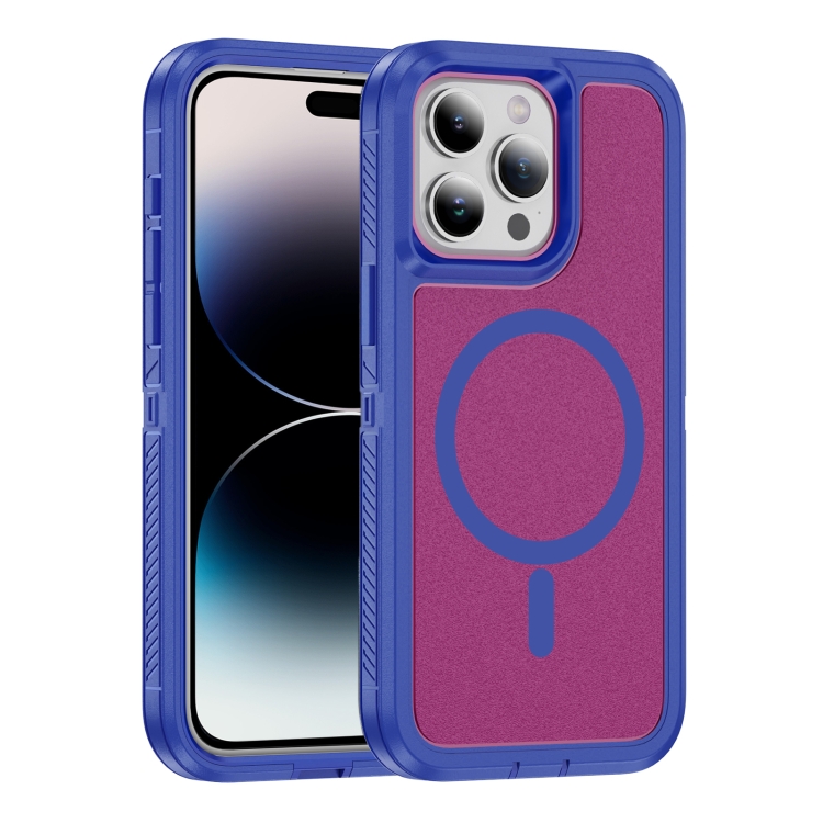 

For iPhone 14 Pro Guard Magsafe Magnetic Ring Matte Phone Case(Blue+Rose Red)