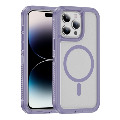 For iPhone 14 Pro Guard Magsafe Magnetic Ring Matte Phone Case(Light Purple) for iphone 15 tpu pc lens protection phone case with ring holder green