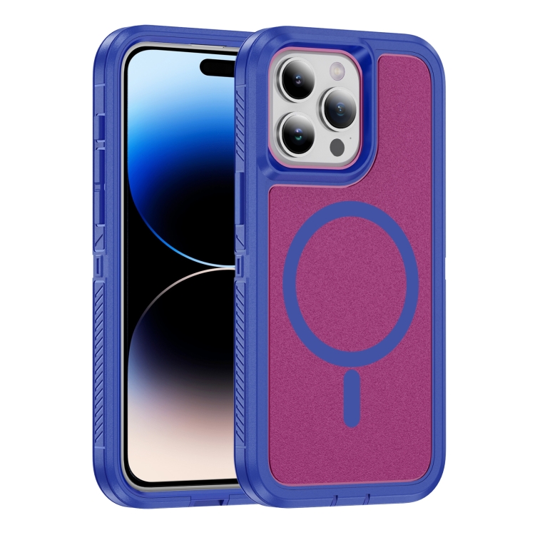 

For iPhone 14 Pro Max Guard Magsafe Magnetic Ring Matte Phone Case(Blue+Rose Red)