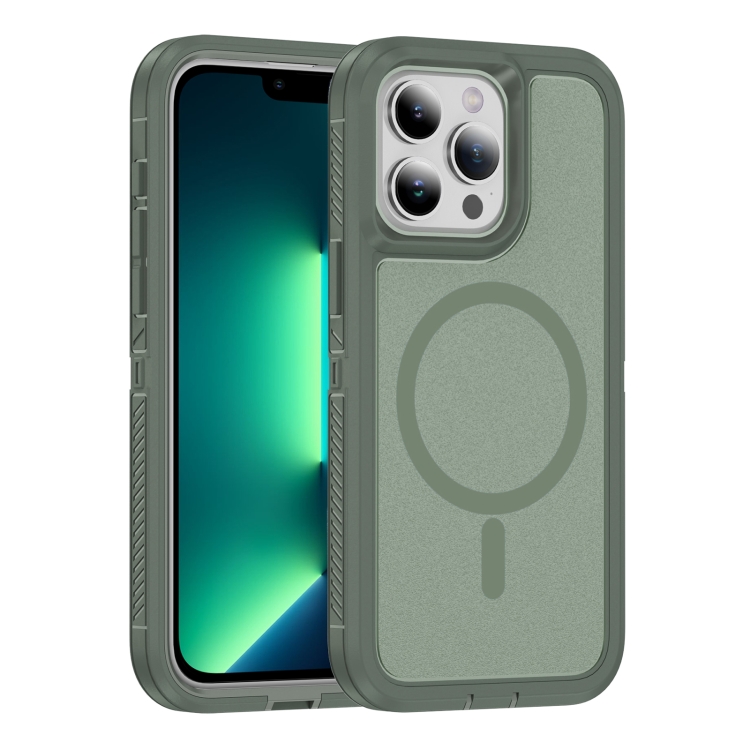 

For iPhone 13 Pro Max Guard Magsafe Magnetic Ring Matte Phone Case(Green)