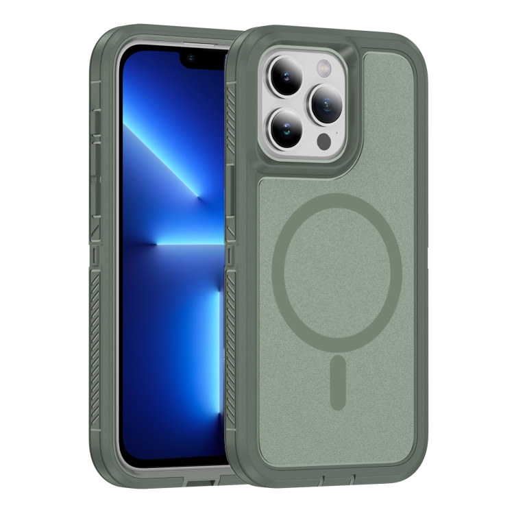

For iPhone 13 Pro Guard Magsafe Magnetic Ring Matte Phone Case(Green)