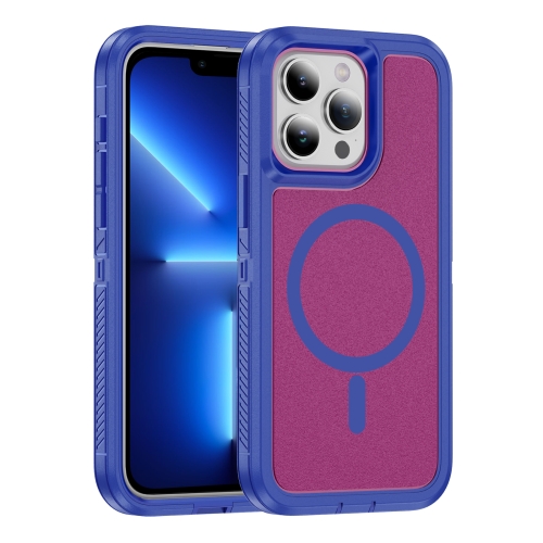 For iPhone 13 Pro Guard Magsafe Magnetic Ring Matte Phone Case(Blue+Rose Red) for xiaomi redmi 13c 4g gradient glitter immortal flower ring all inclusive phone case blue