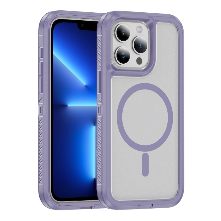 

For iPhone 13 Pro Guard Magsafe Magnetic Ring Matte Phone Case(Light Purple)