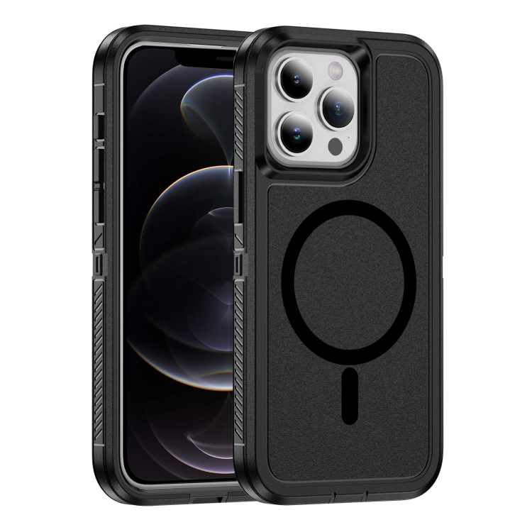 

For iPhone 12 / 12 Pro Guard Magsafe Magnetic Ring Matte Phone Case(Black)