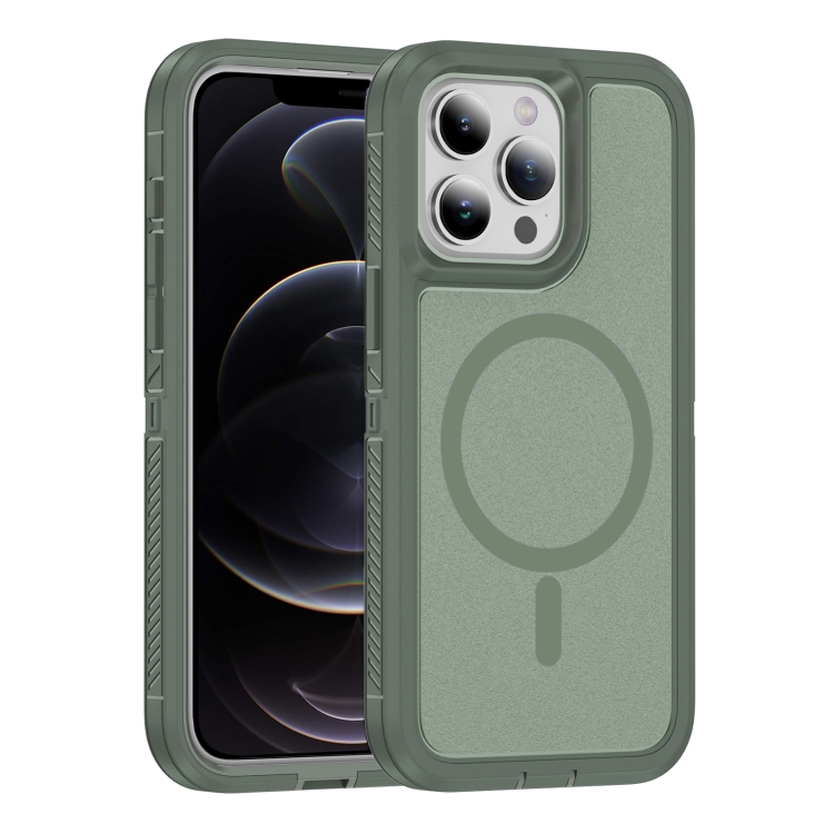 

For iPhone 12 / 12 Pro Guard Magsafe Magnetic Ring Matte Phone Case(Green)