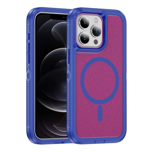 

For iPhone 12 / 12 Pro Guard Magsafe Magnetic Ring Matte Phone Case(Blue+Rose Red)