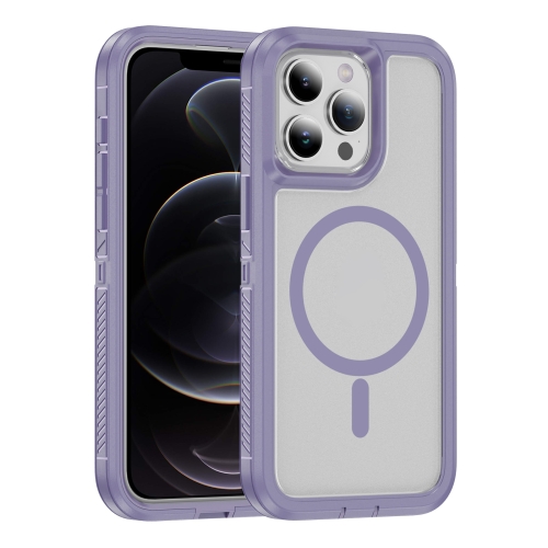 For iPhone 12 / 12 Pro Guard Magsafe Magnetic Ring Matte Phone Case(Light Purple) for iphone 15 15 plus 2pcs set rear camera glass lens metal outside protector hoop ring blue