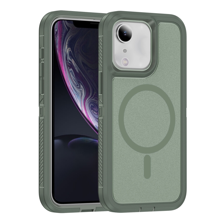 

For iPhone 11 / XR Guard Magsafe Magnetic Ring Matte Phone Case(Green)