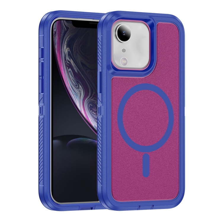 

For iPhone 11 / XR Guard Magsafe Magnetic Ring Matte Phone Case(Blue+Rose Red)