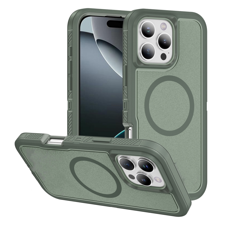 

For iPhone 16 Pro Guard Magsafe Magnetic Ring Matte Phone Case(Green)