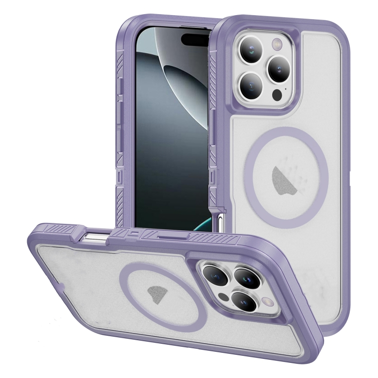 

For iPhone 16 Pro Guard Magsafe Magnetic Ring Matte Phone Case(Light Purple)
