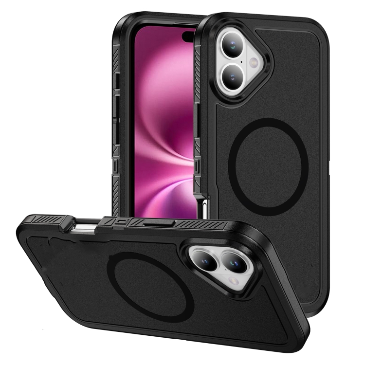 

For iPhone 16 Plus Guard Magsafe Magnetic Ring Matte Phone Case(Black)