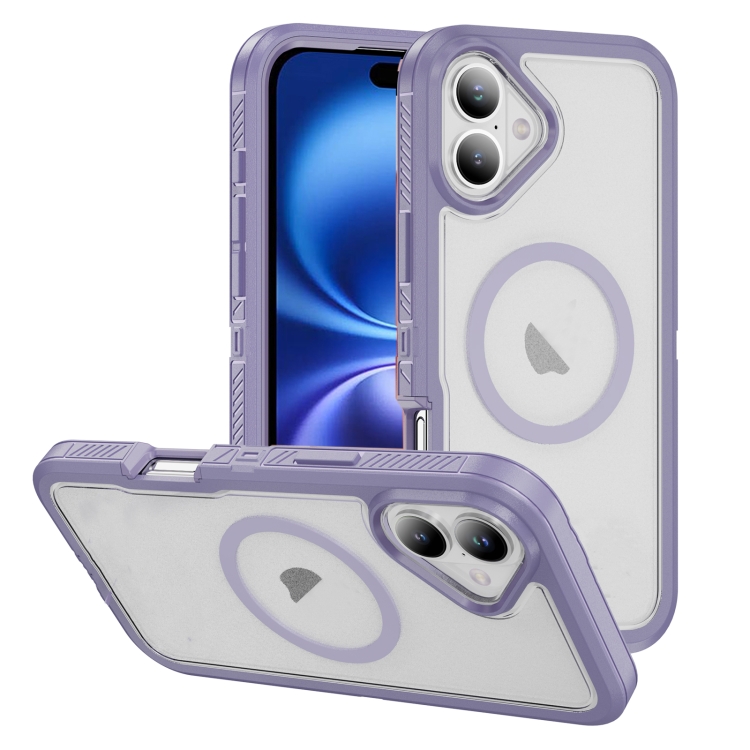 

For iPhone 16 Guard Magsafe Magnetic Ring Matte Phone Case(Light Purple)