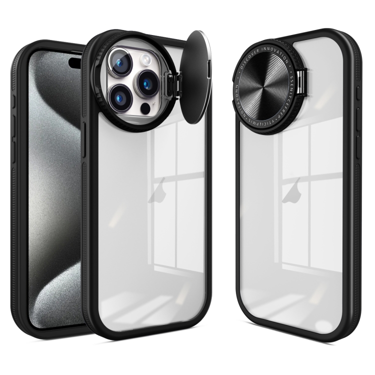 

For iPhone 15 Pro Max Round Camshield TPU Hybrid PC Phone Case(Black)