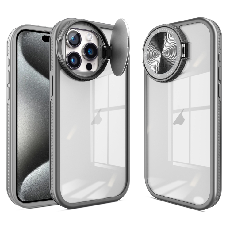 

For iPhone 15 Pro Max Round Camshield TPU Hybrid PC Phone Case(Grey)