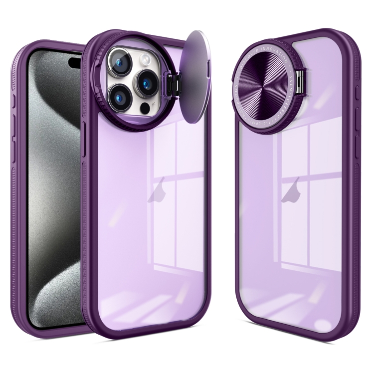 

For iPhone 15 Pro Round Camshield TPU Hybrid PC Phone Case(Purple)