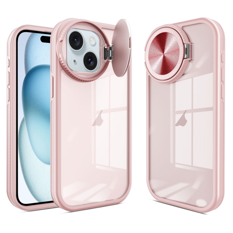 

For iPhone 15 Round Camshield TPU Hybrid PC Phone Case(Pink)