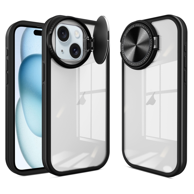 

For iPhone 15 Round Camshield TPU Hybrid PC Phone Case(Black)