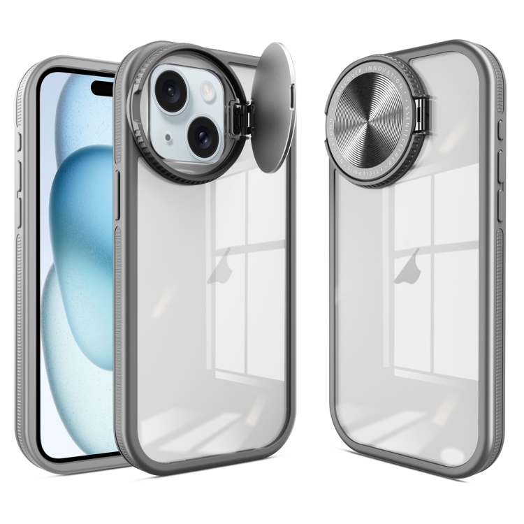 

For iPhone 15 Round Camshield TPU Hybrid PC Phone Case(Grey)