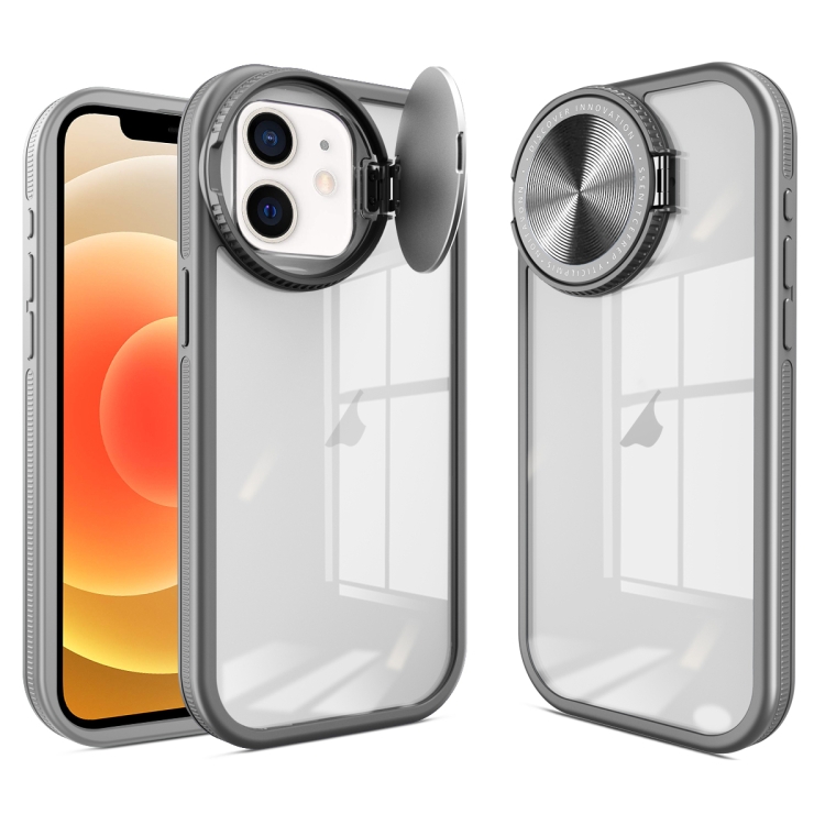 

For iPhone 12 Round Camshield TPU Hybrid PC Phone Case(Grey)
