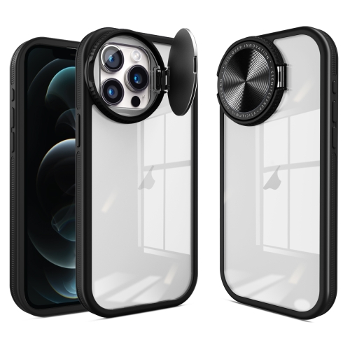 

For iPhone 12 Pro Max Round Camshield TPU Hybrid PC Phone Case(Black)