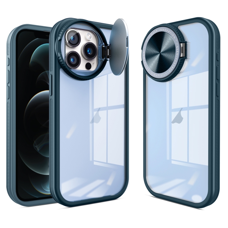 

For iPhone 12 Pro Round Camshield TPU Hybrid PC Phone Case(Blue)