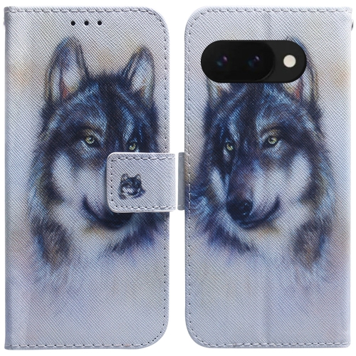 

For Google Pixel 9a Coloured Drawing Flip Leather Phone Case(White Wolf)