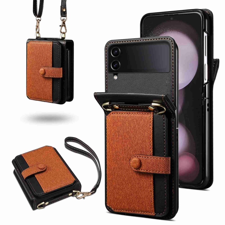 

For Samsung Galaxy Z Flip3 Crossbody Color Matching Folding Phone Case(Brown)