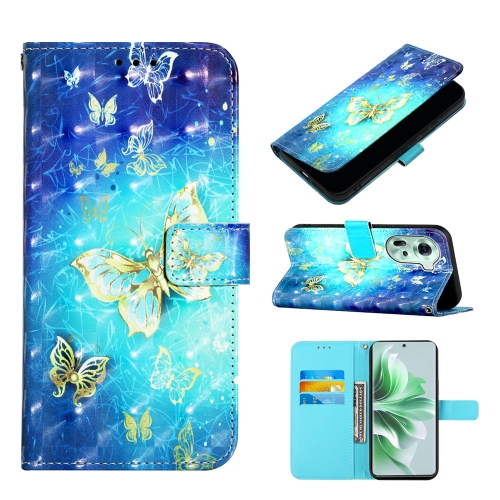 

For OPPO Reno11 5G Global 3D Painting Horizontal Flip Leather Phone Case(Golden Butterfly)