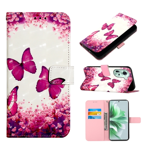 

For OPPO Reno11 5G Global 3D Painting Horizontal Flip Leather Phone Case(Rose Butterfly)