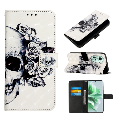 

For OPPO Reno11 5G Global 3D Painting Horizontal Flip Leather Phone Case(Skull)