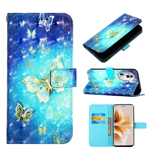 

For OPPO Reno11 Pro 5G Global 3D Painting Horizontal Flip Leather Phone Case(Golden Butterfly)