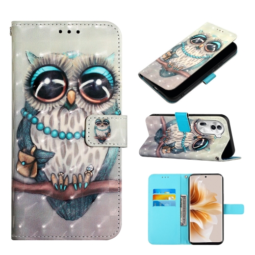 

For OPPO Reno11 Pro 5G Global 3D Painting Horizontal Flip Leather Phone Case(Grey Owl)