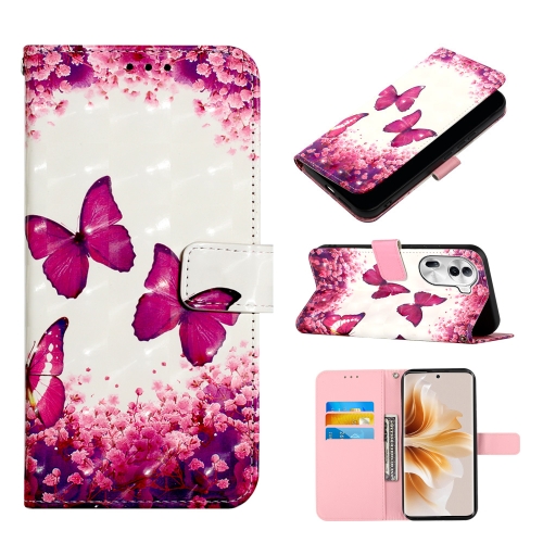 

For OPPO Reno11 Pro 5G Global 3D Painting Horizontal Flip Leather Phone Case(Rose Butterfly)